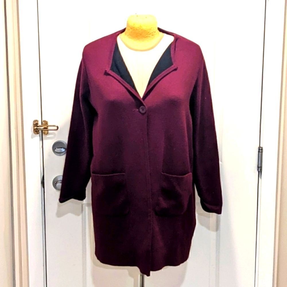 Catherine Malandrino XXL Plum One Button Knee Length Cardigan Duster